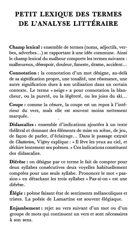 Prévisualisation du document PETIT LEXIQUE DES TERMES
DE L'ANALYSE LITTÉRAIRE
Champ lexical: ensemble de termes (noms, adjectifs, ver­
bes, adverbes...) se rapportant à...