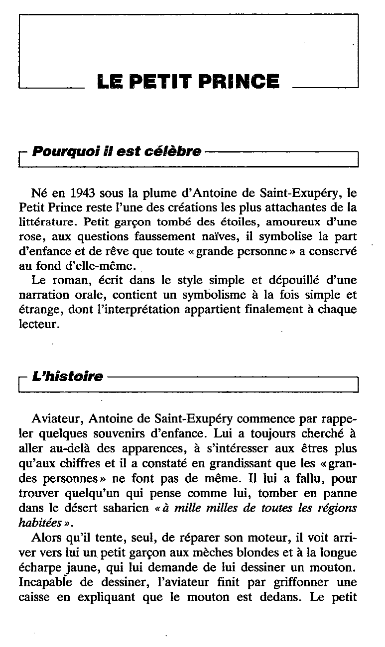 Prévisualisation du document Petit Prince, le [Antoine de Saint-Exupéry] - Fiche de lecture.
