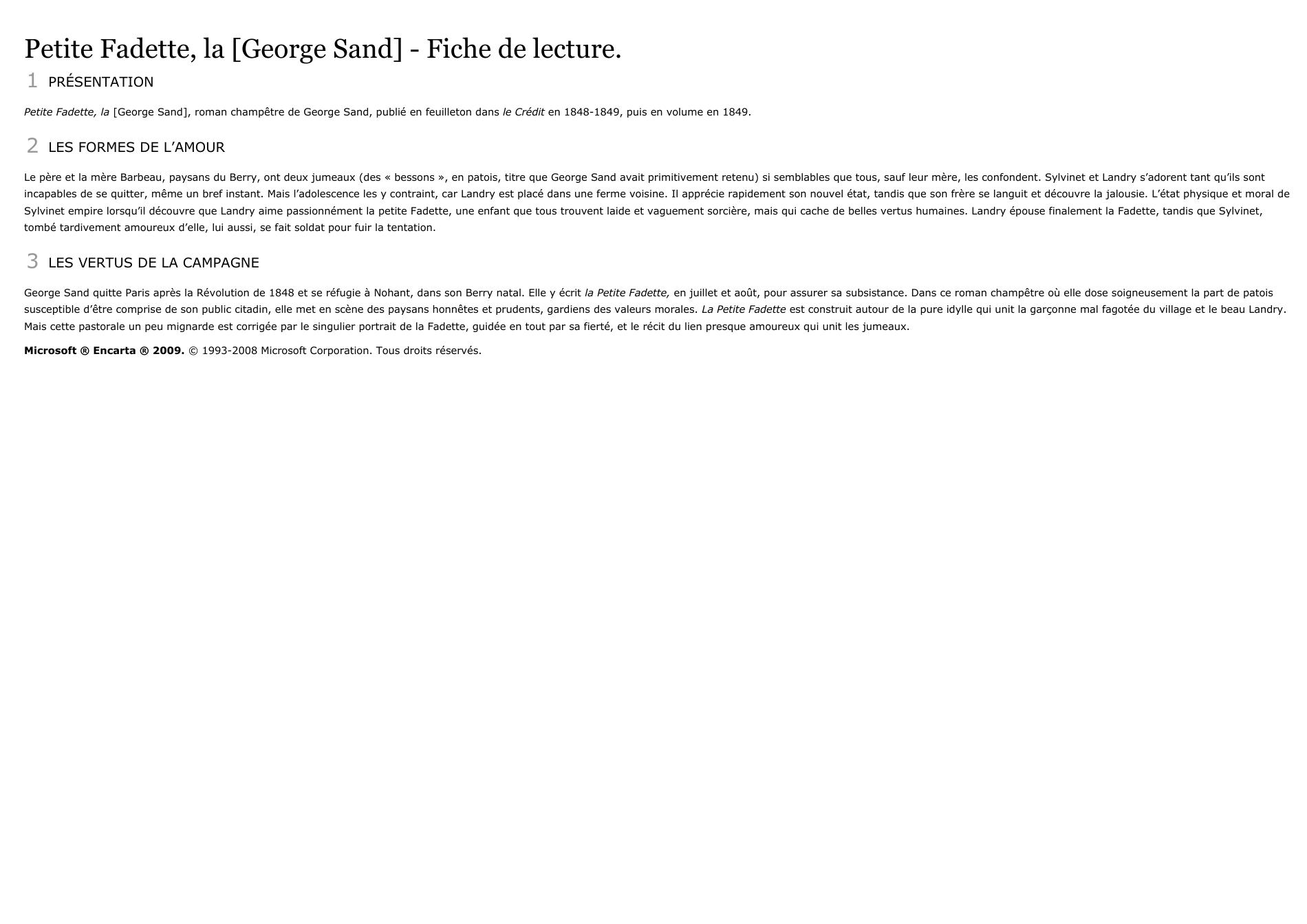 Prévisualisation du document Petite Fadette, la [George Sand] - Fiche de lecture.