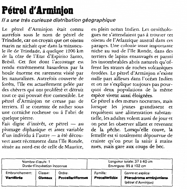 Prévisualisation du document Pétrel d'ArminienIl a une très curieuse distribution géographique.