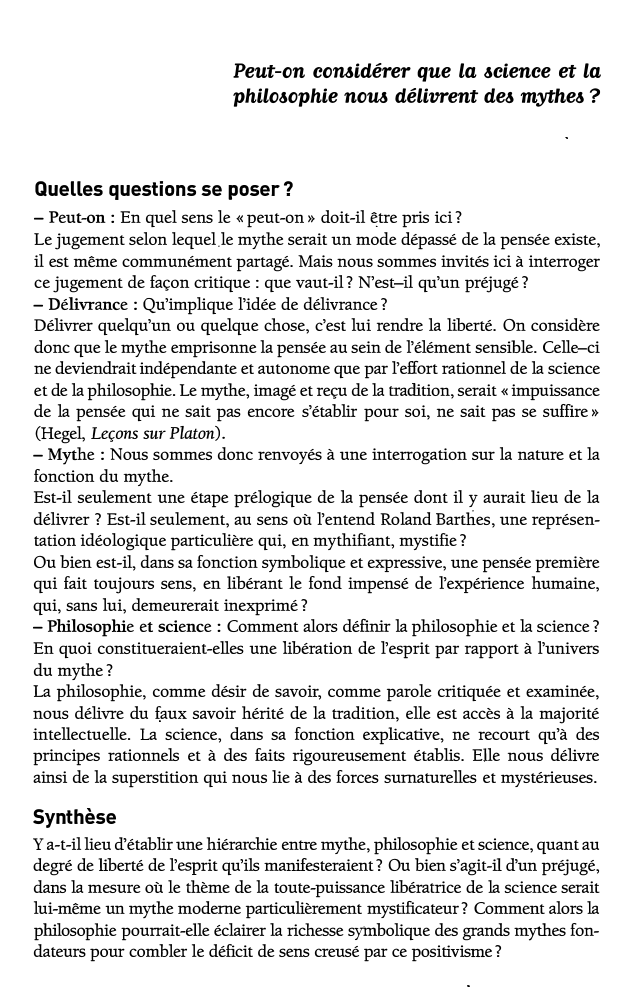 Prévisualisation du document Peut-on comidérer que la &cience et la
philo&ophie now délivrent de& mythe& ?

Quelles questions se poser?
- Peut-on :...