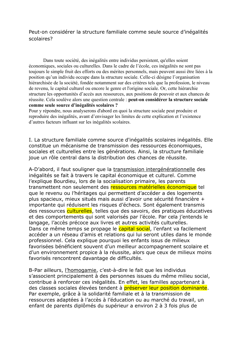 Prévisualisation du document Peut-on considérer la structure familiale comme seule source d'inégalités scolaires ?