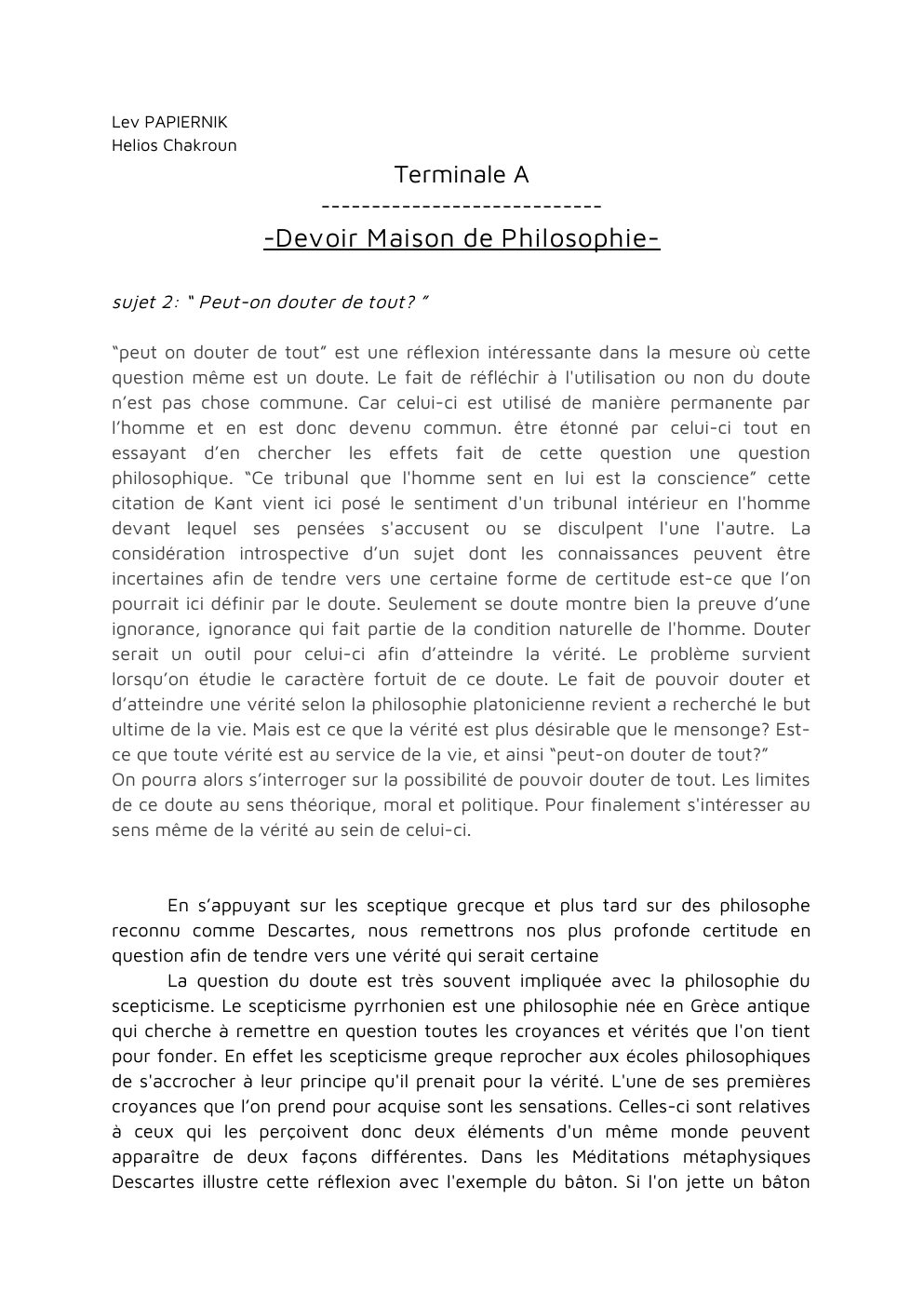 Prévisualisation du document Peut-on douter de tout ? (DM de philo)