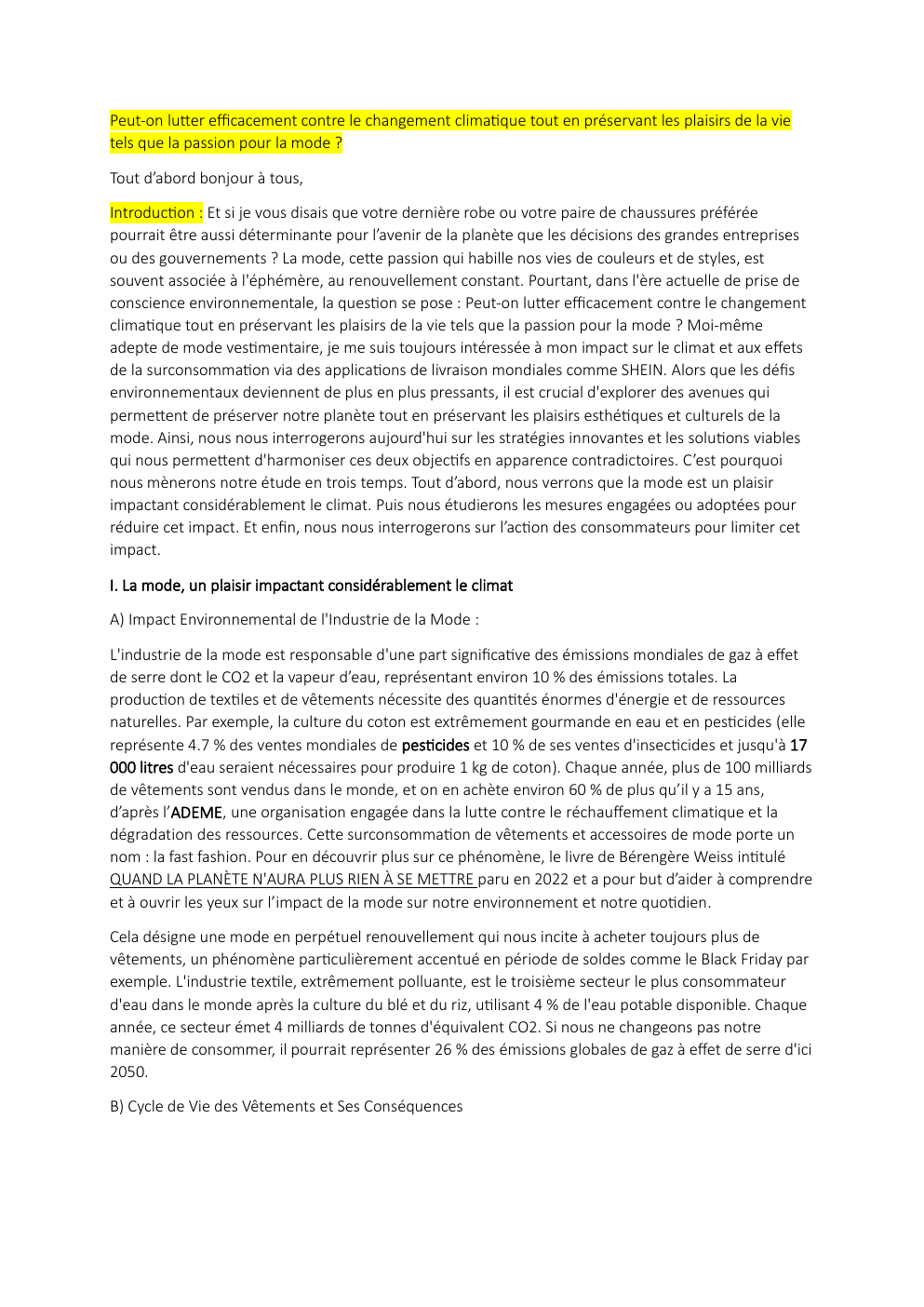 Prévisualisation du document Peut-on lutter efficacement contre le changement climatique tout en préservant les plaisirs de la vie tels que la passion pour la mode ?