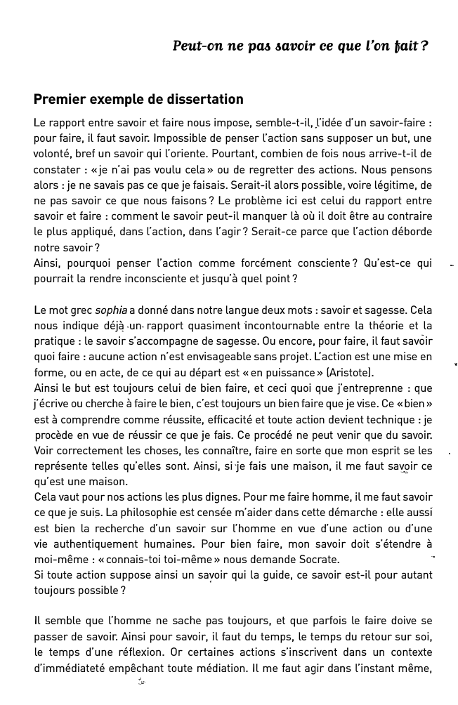 Prévisualisation du document Peut-on ne pa& &avoir ce que L'on fait?
Premier exemple de dissertation
Le rapport entre savoir et faire nous impose,...