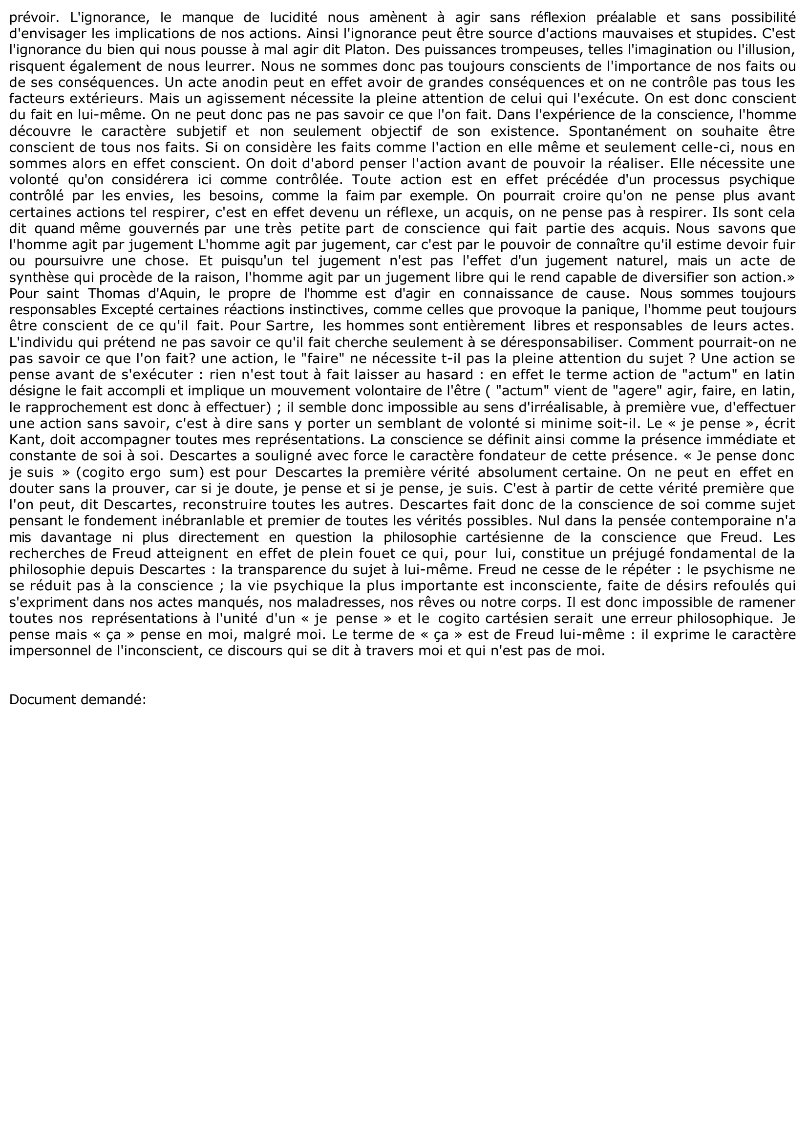 Prévisualisation du document Peut-on ne pas savoir ce que l'on fait ?