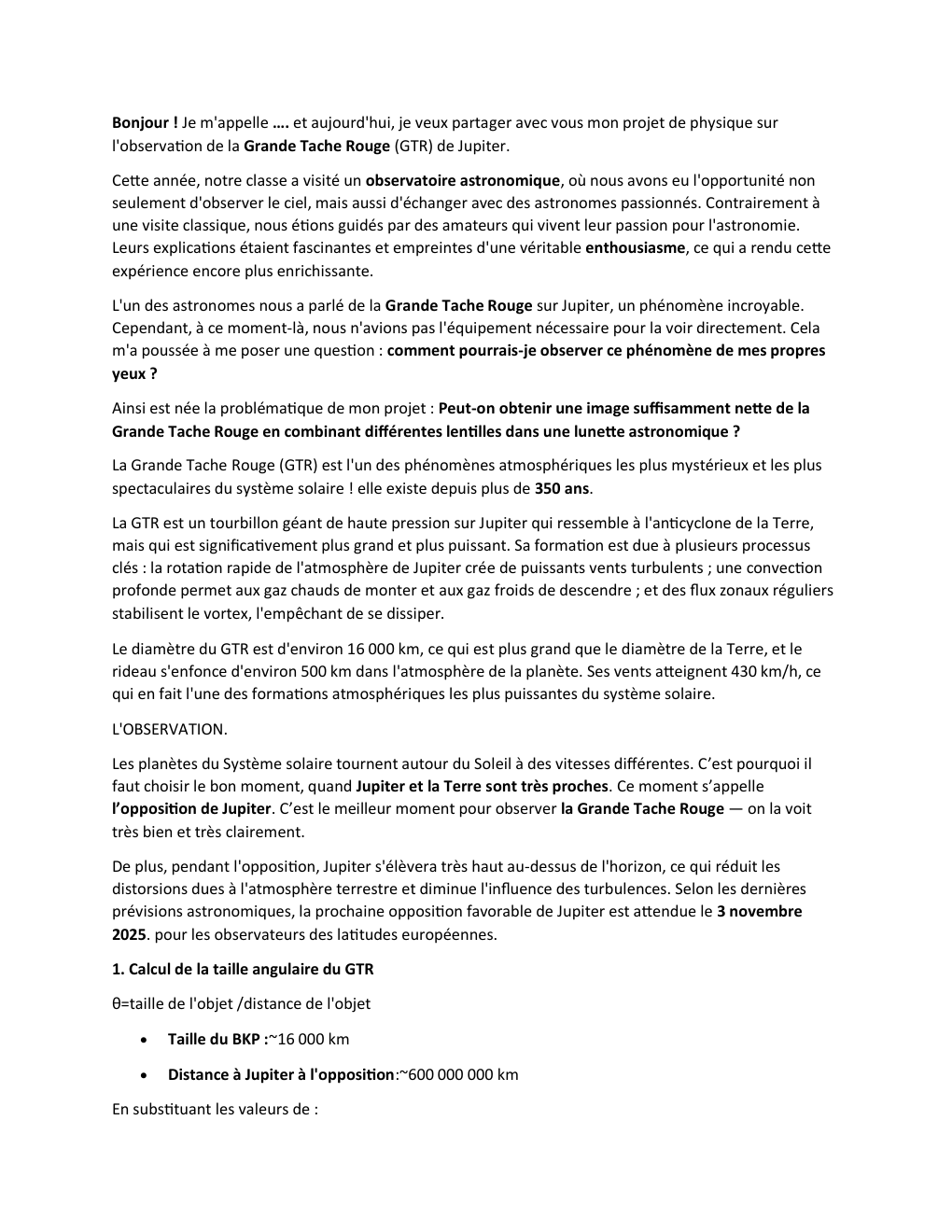 Prévisualisation du document Peut-on obtenir une image suffisamment nette de la Grande Tache Rouge en combinant différentes lentilles dans une lunette astronomique ?