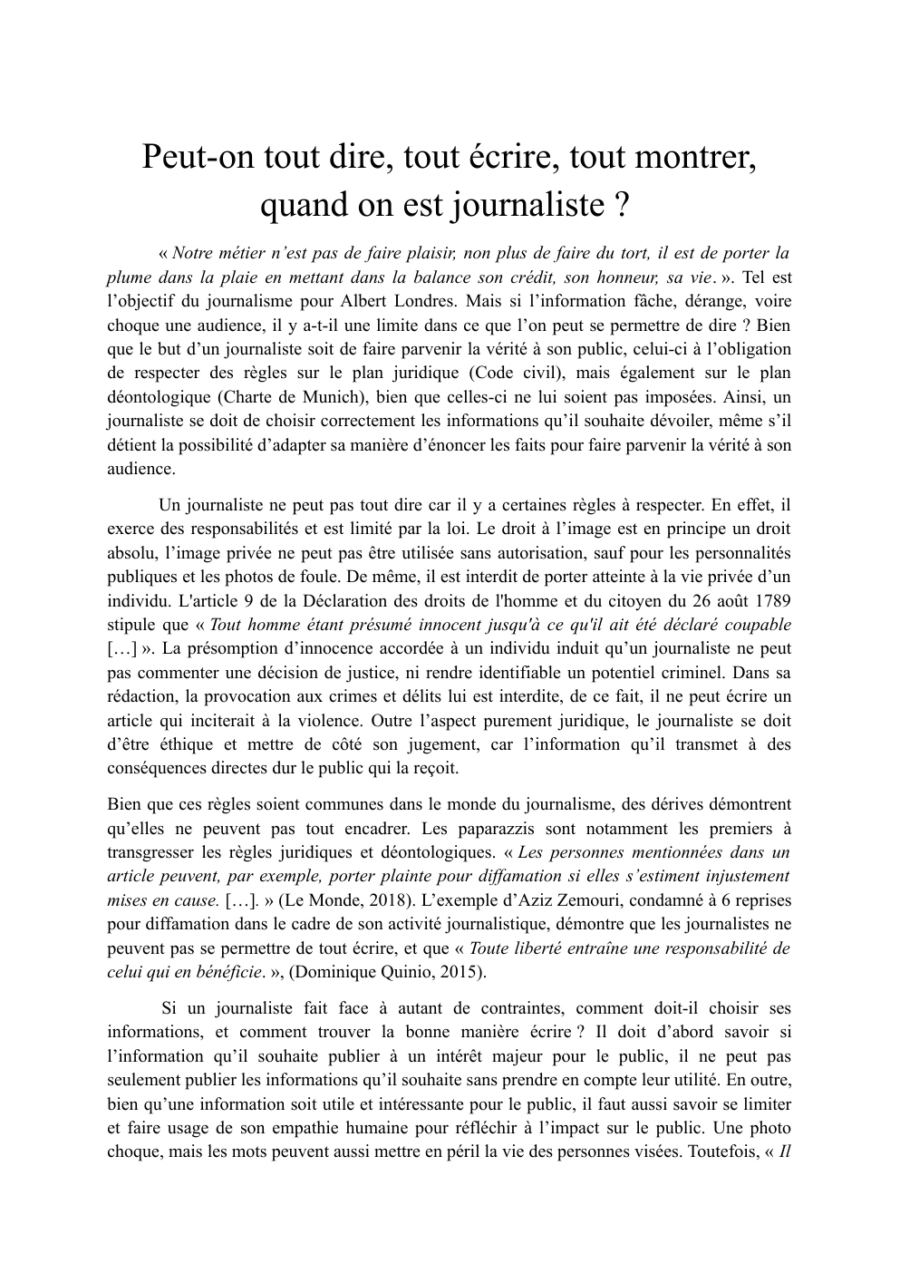 Prévisualisation du document Peut-on tout dire, tout écrire, tout montrer, quand on est journaliste ?