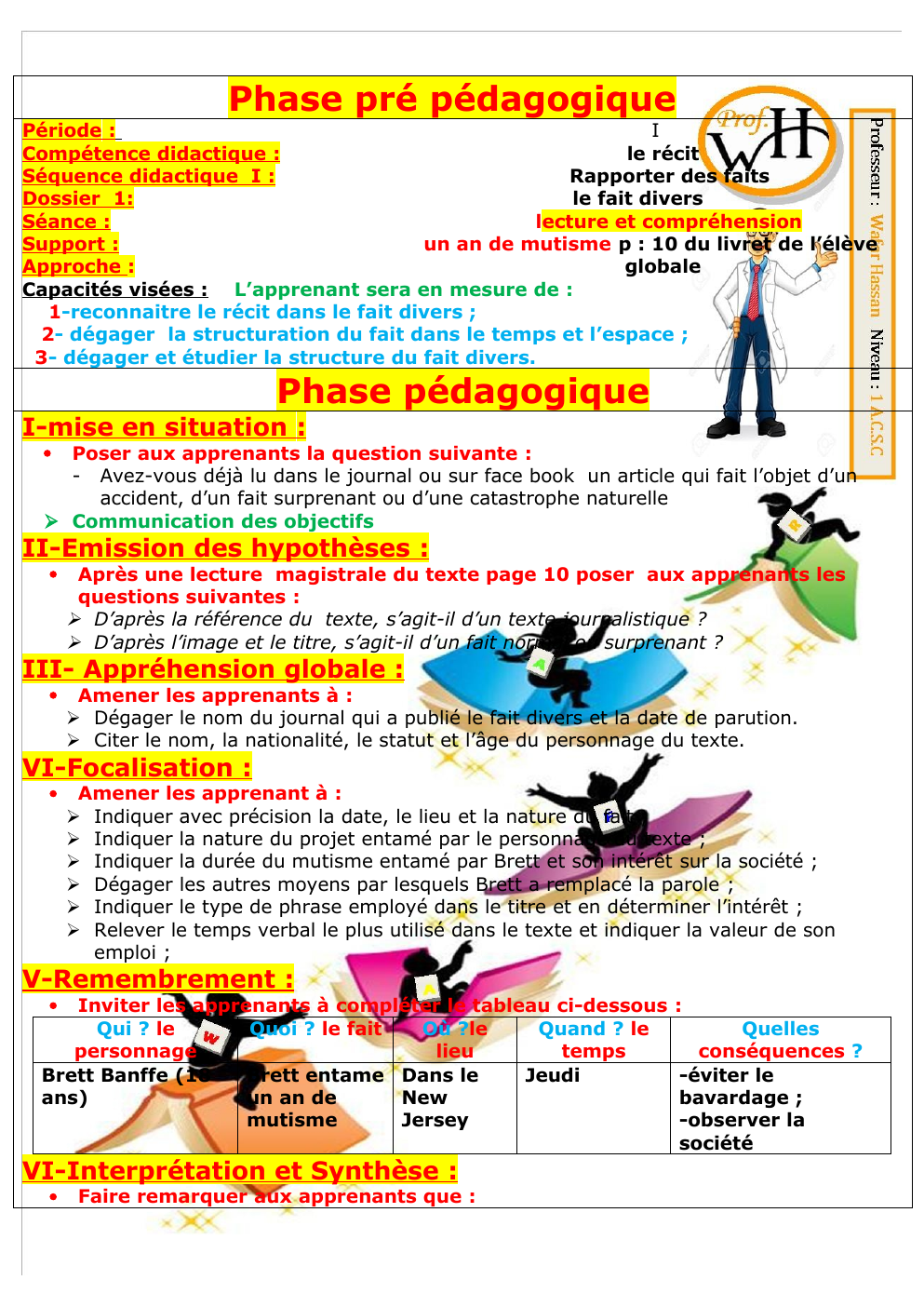 Prévisualisation du document Phase pré pédagogique  Période : I Compétence didactique : le récit