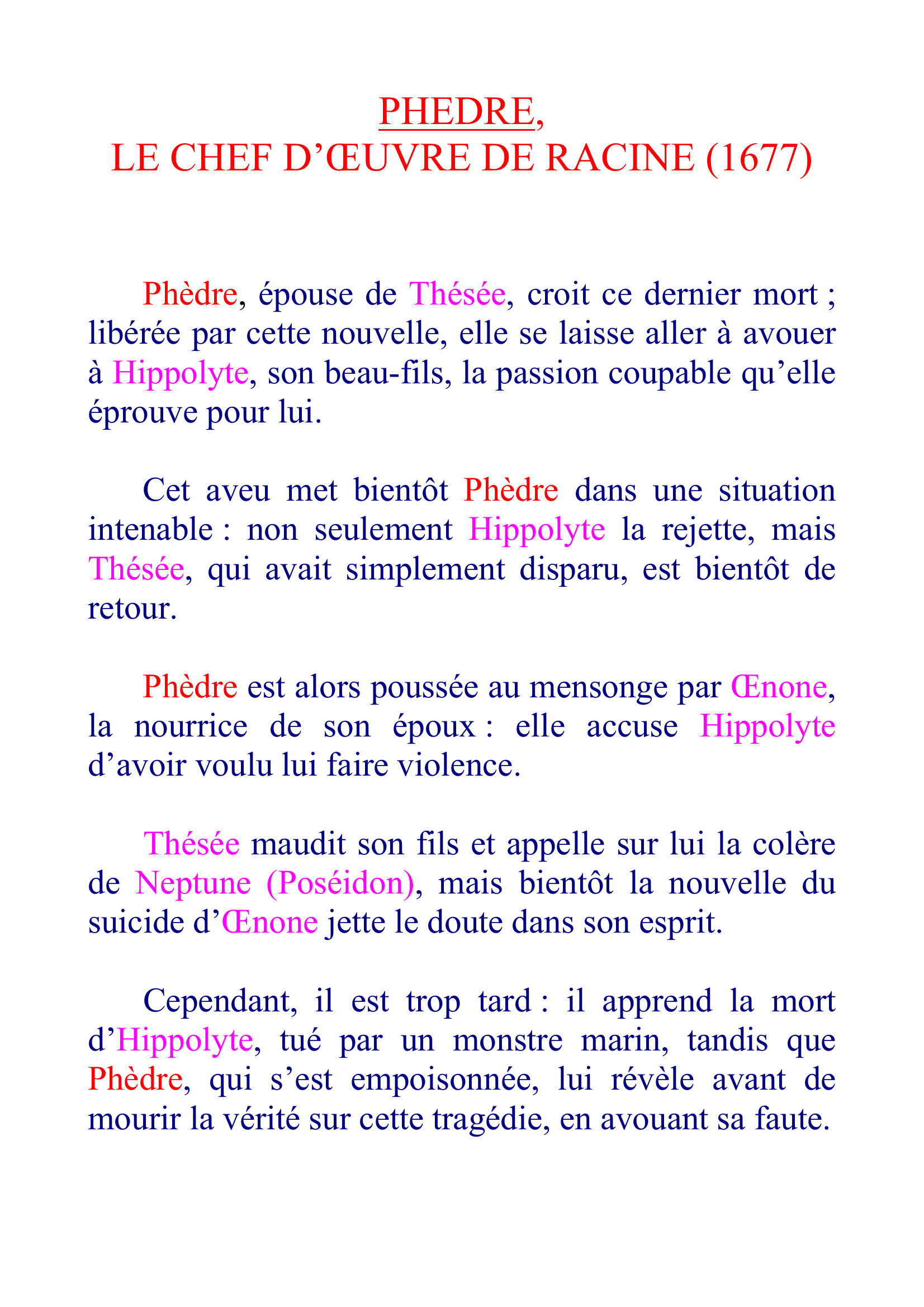 Prévisualisation du document Phèdre (1677) - RACINE (Résumé et analyse)