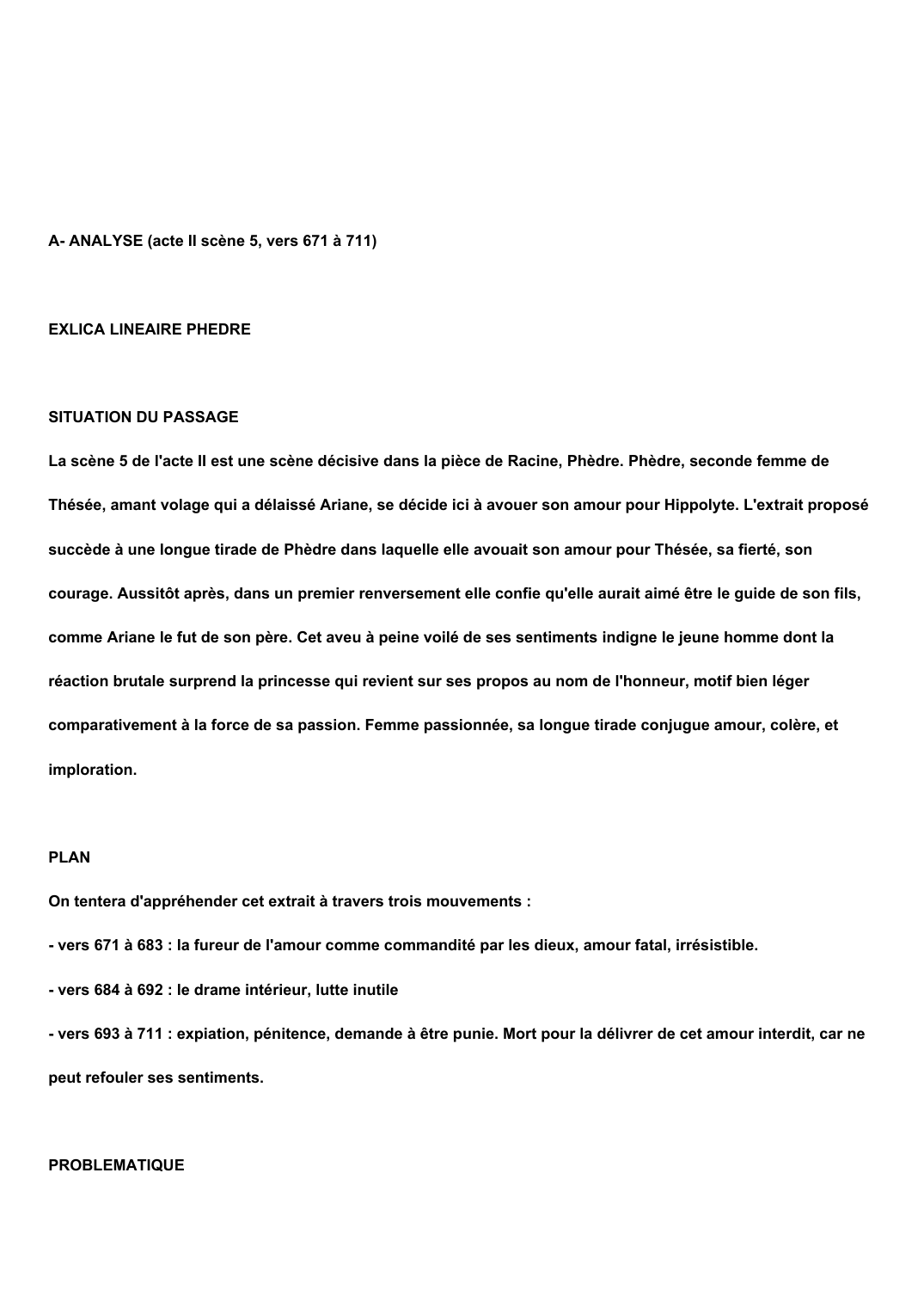 Prévisualisation du document PHEDRE DE RACINE - ACTE II SCÈNE 5, vers 671 à 711 - COMMENTAIRE