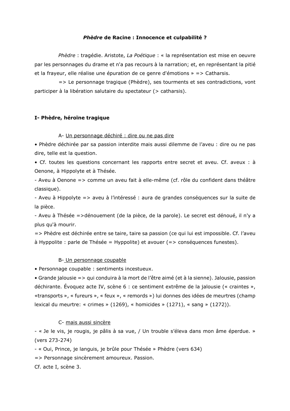 Prévisualisation du document Phèdre de Racine : Innocence et culpabilité ?
Phèdre : tragédie. Aristote, La Poétique : « la représentation est mise...