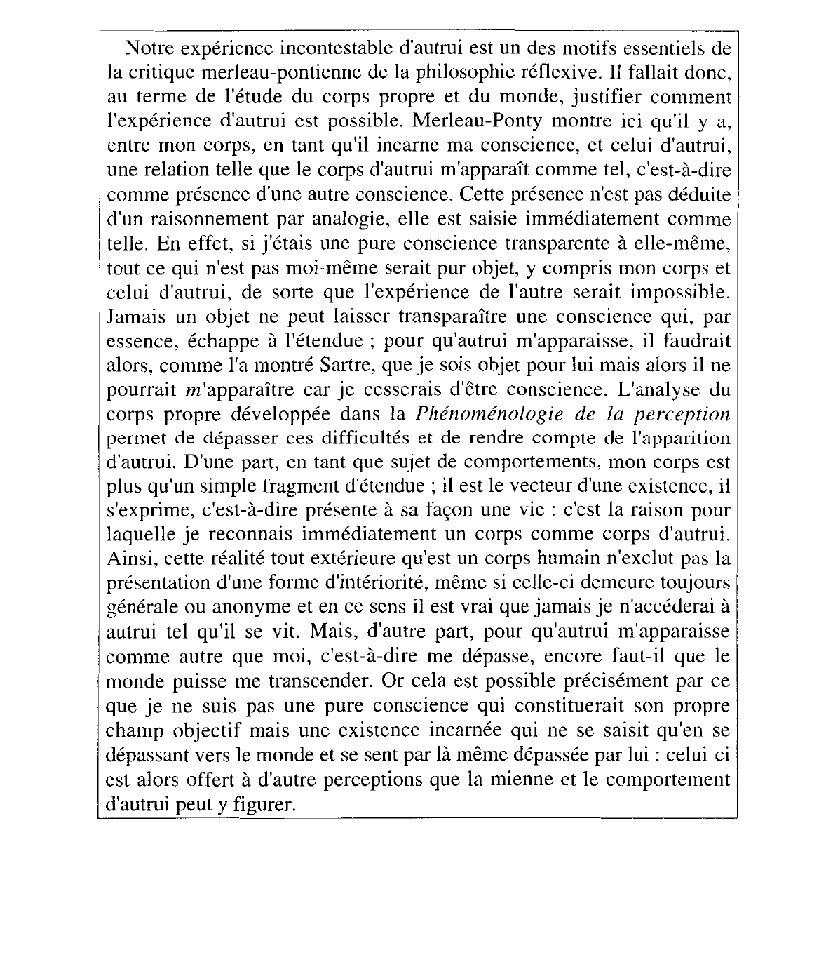Prévisualisation du document Phénoménologie de la perception, Gallimard, 1945, p. 405. Merleau-Ponty. Commentaire