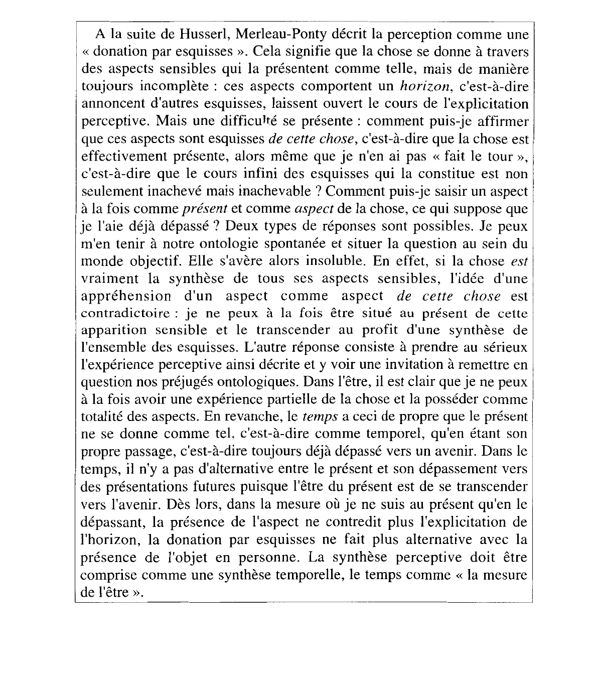 Prévisualisation du document Phénoménologie de la perception: Merleau-Ponty. Commentaire