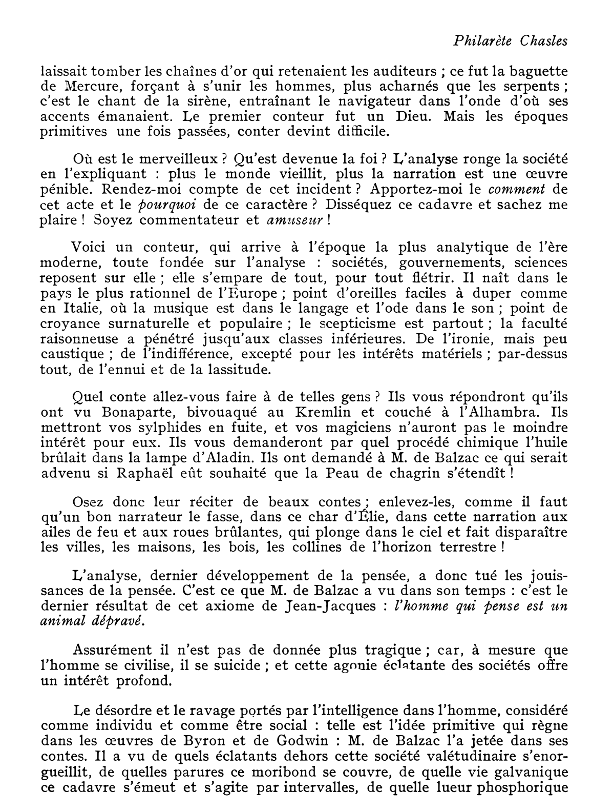 Prévisualisation du document Philarète CHASLES (1798-1873)  Balzac, romancier des temps nouveaux, peint les « ravages de la pensée »