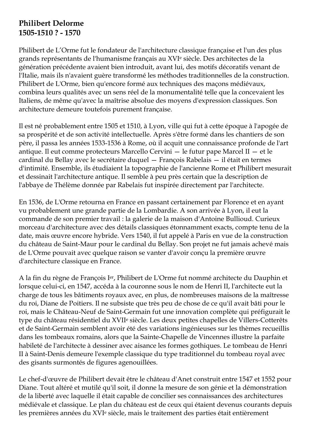 Prévisualisation du document Philibert Delorme1505-1510 ?