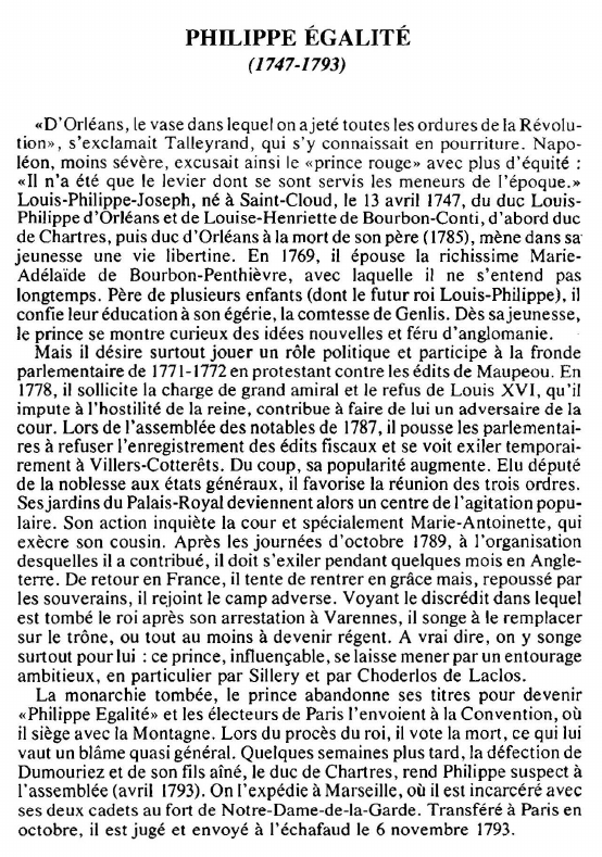 Prévisualisation du document PHILIPPE ÉGALITÉ(1747-1793)- Biographie.