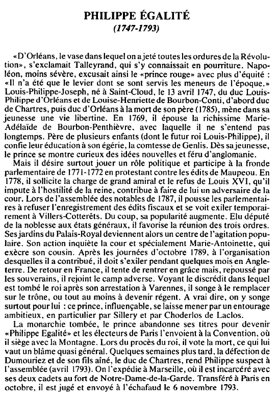 Prévisualisation du document PHILIPPE ÉGALITÉ(1747-1793) - BIOGRAPHIE.