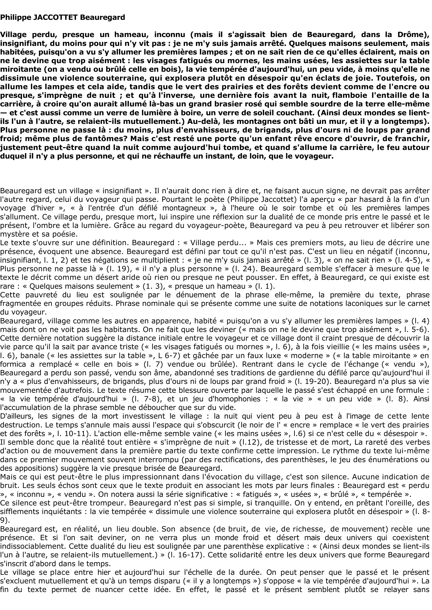 Prévisualisation du document Philippe JACCOTTET Beauregard