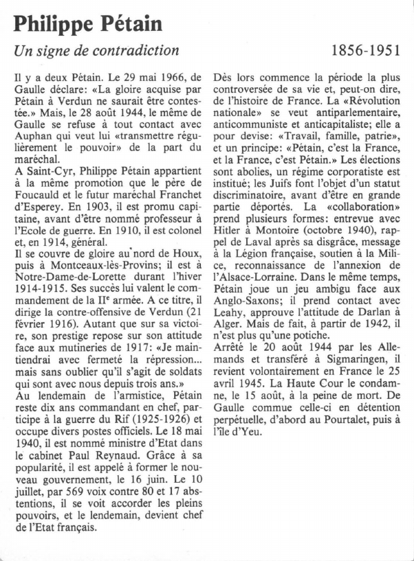 Prévisualisation du document Philippe Pétain: Un signe de contradiction.