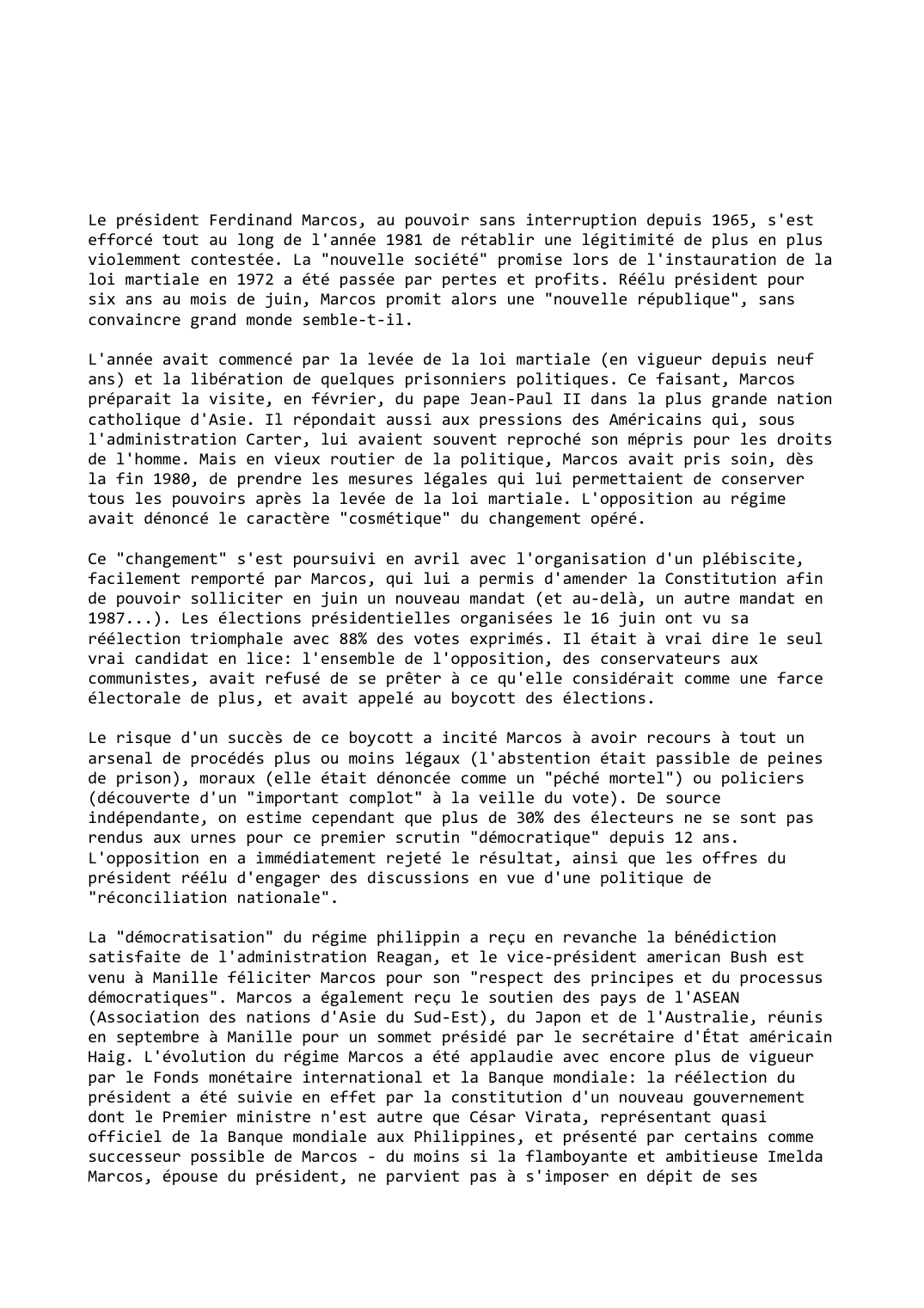 Prévisualisation du document Philippines (1981-1982): Des changements "cosmétiques"