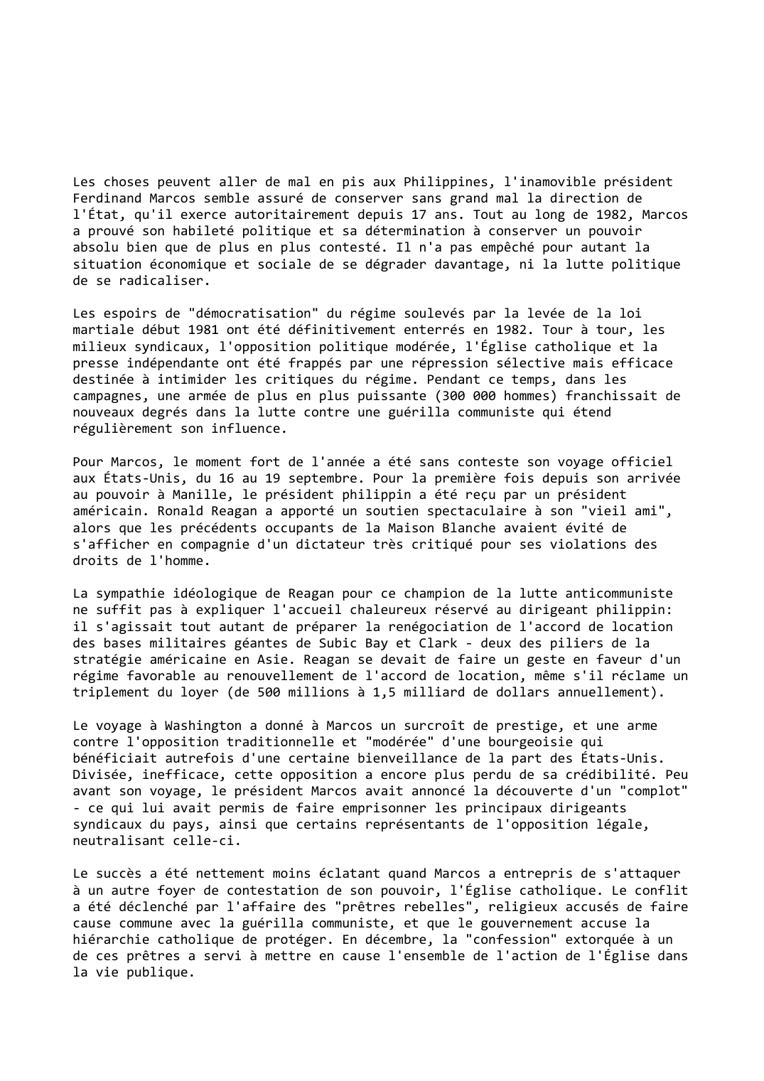 Prévisualisation du document Philippines (1982-1983): Marcos l'inamovible