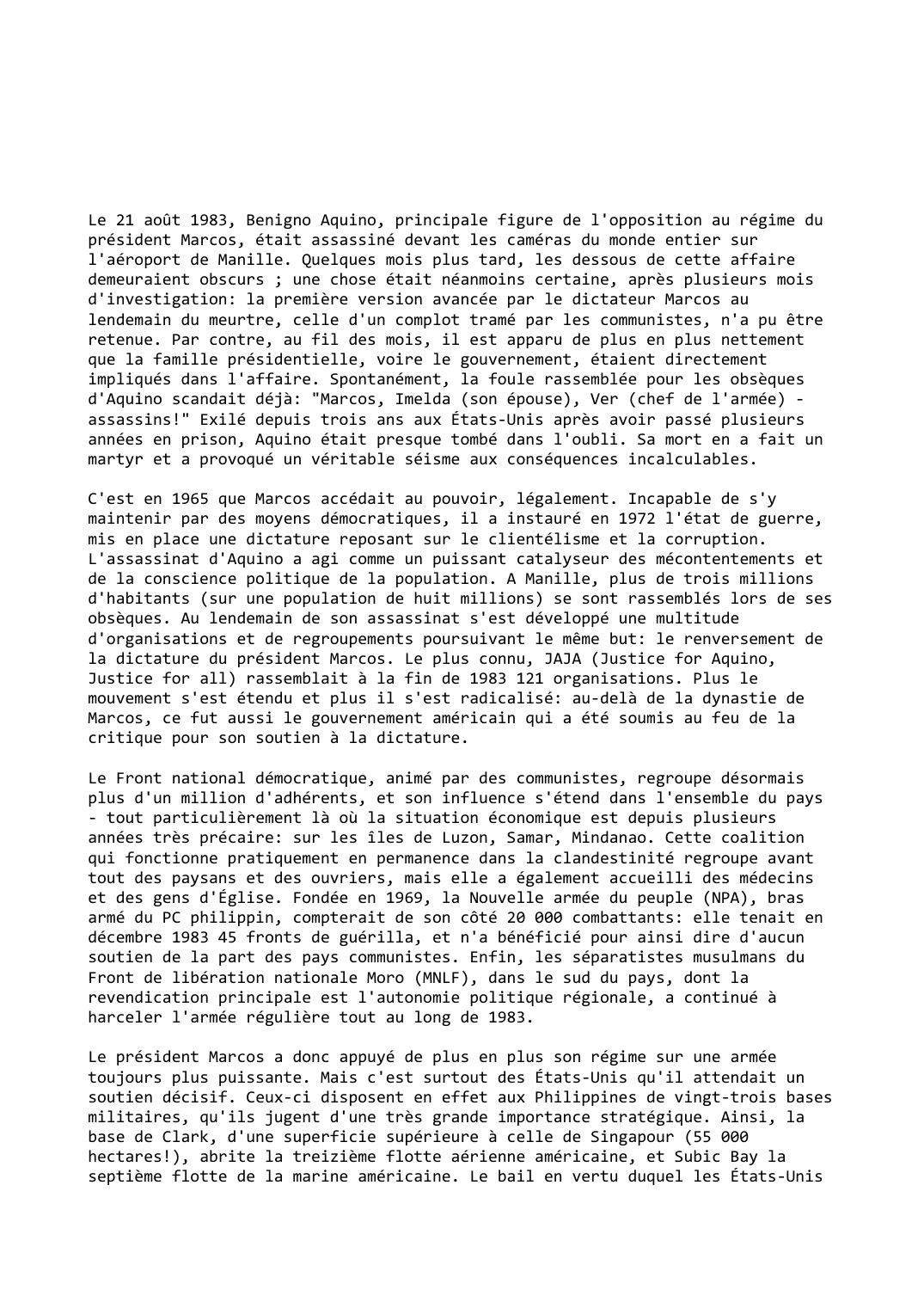 Prévisualisation du document Philippines (1983-1984): Marcos à bout de souffle