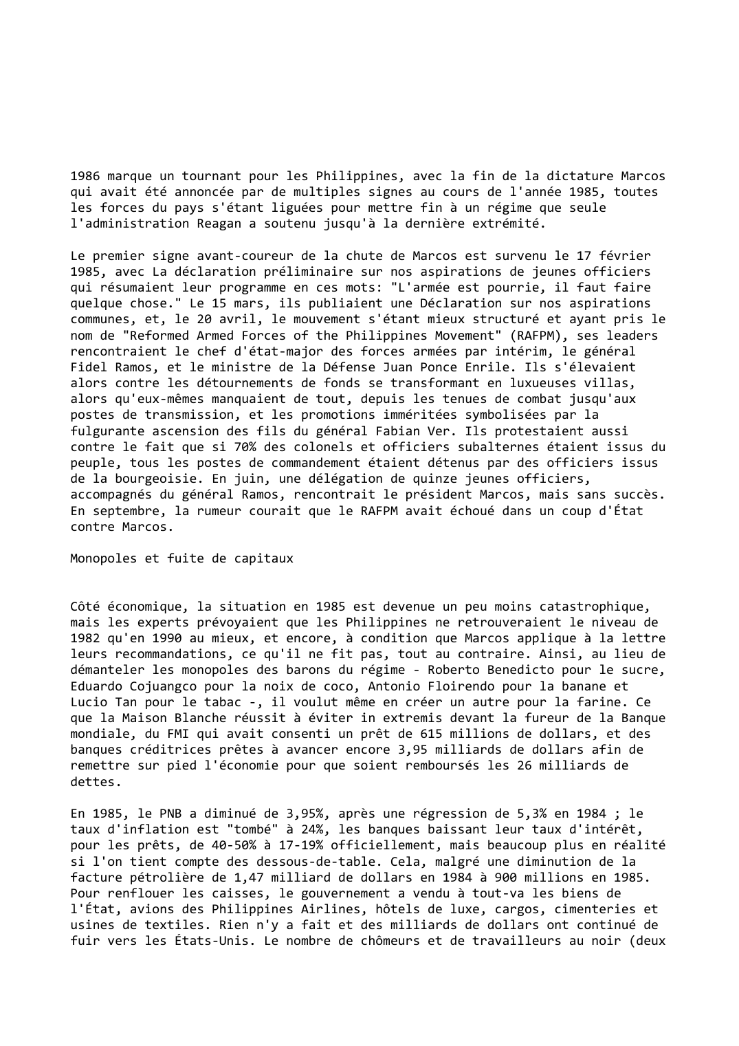Prévisualisation du document Philippines (1985-1986): Marcos décroche
