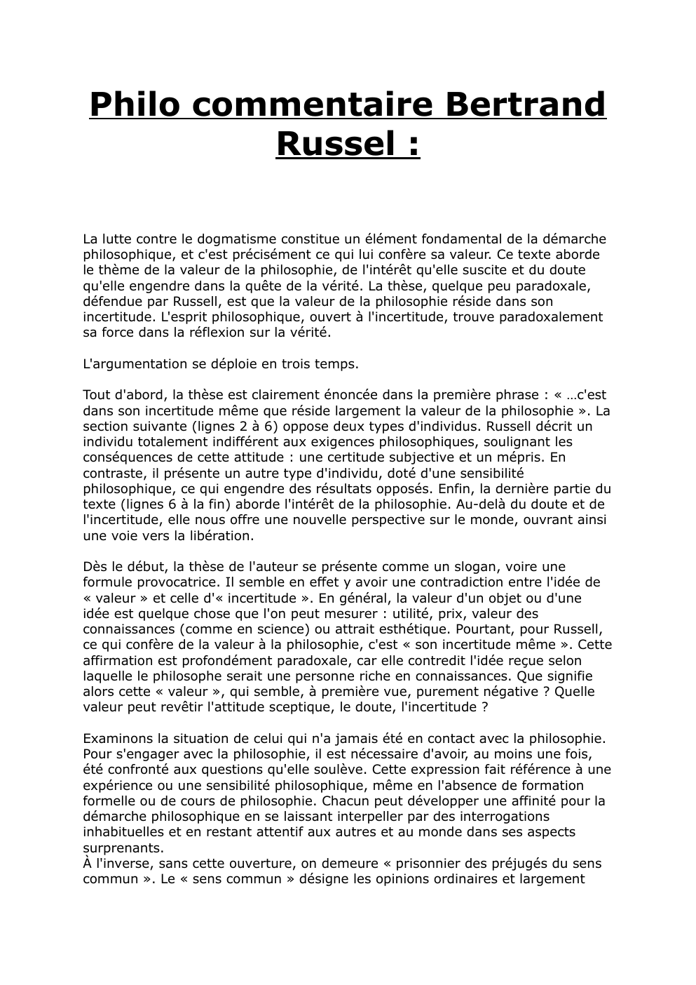 Prévisualisation du document Philo commentaire Bertrand Russel: La lutte contre le dogmatisme