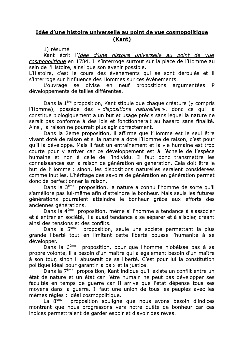 Prévisualisation du document Philo Kant idee d'une histoire Universelle d'un point de vue cosmopolitique
