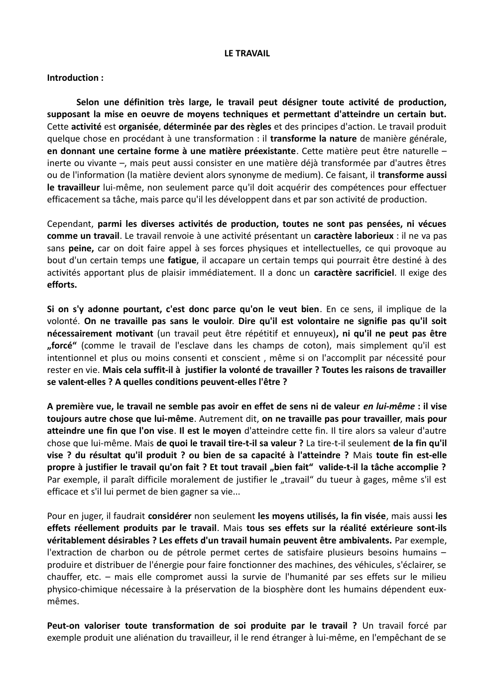 Prévisualisation du document Philo: LE TRAVAIL cours