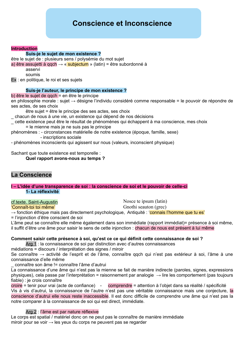 Prévisualisation du document Philosophie - Conscience et inconscience