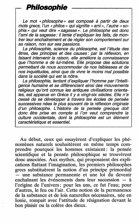 Prévisualisation du document Philosophie
Le mot «philosophe» est composé à partir de deux
mots grecs, l'un «philos» qui signifie «ami», l'autre « sophia...