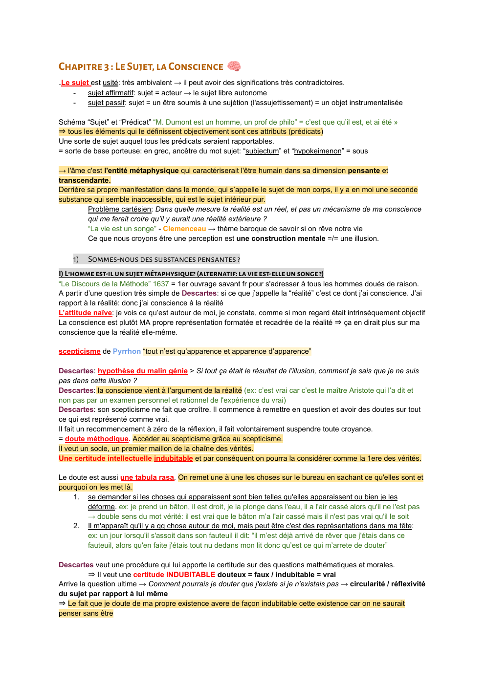 Prévisualisation du document Philosophie terminale: Le sujet, La conscience