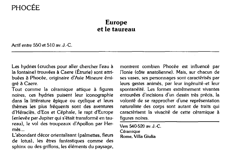 Prévisualisation du document PHOCÉE:Europeet le taureau (analyse).
