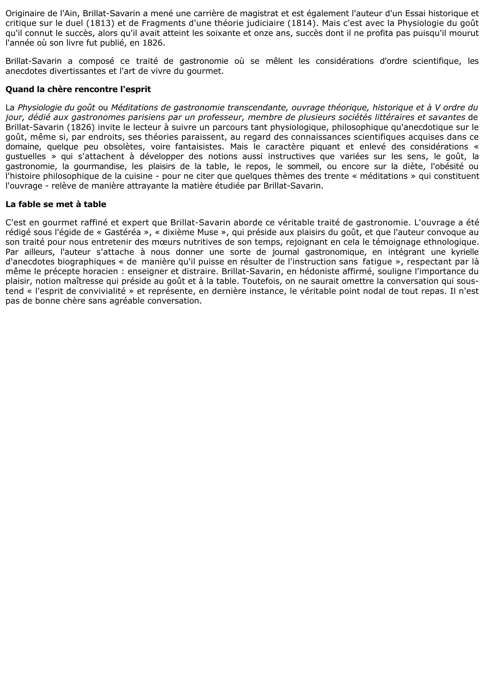 Prévisualisation du document Physiologie du goût de Brillat-Savarin (Résumé & Analyse)