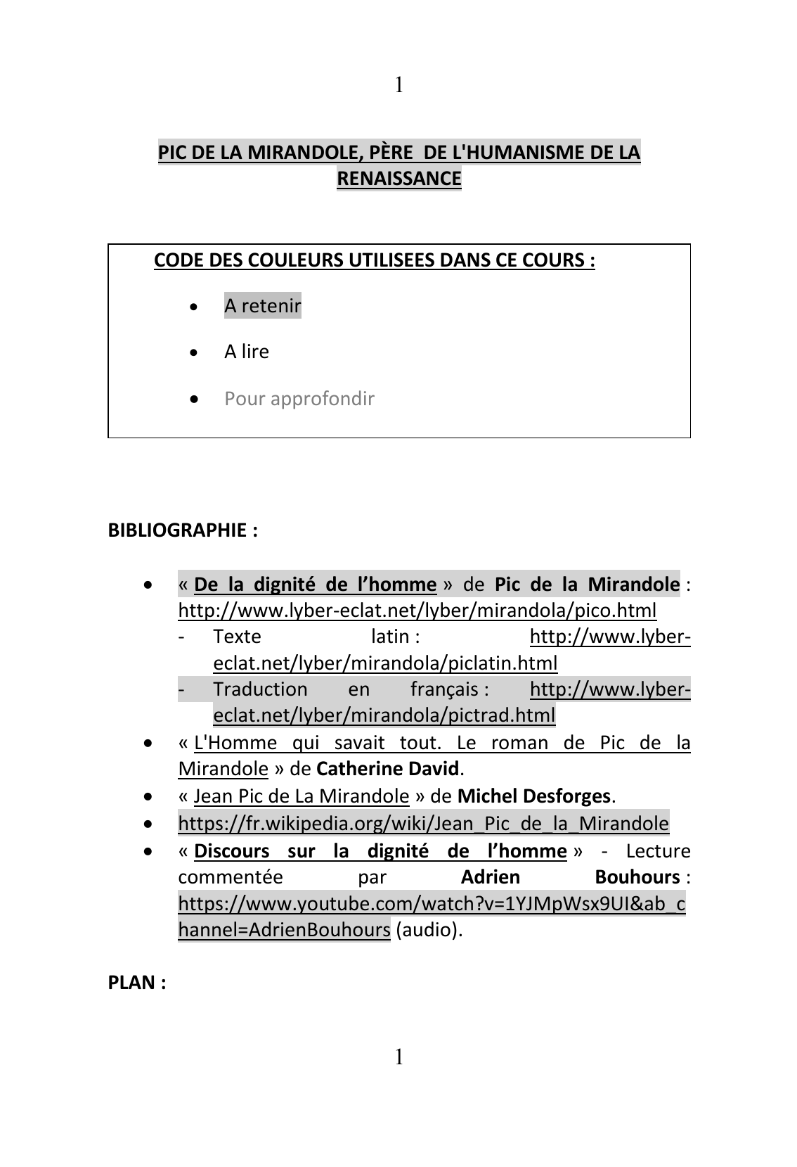 Prévisualisation du document PIC DE LA MIRANDOLE : DISCOURS SUR LA DIGNITE DE L'HOMME (Résumé & Analyse)