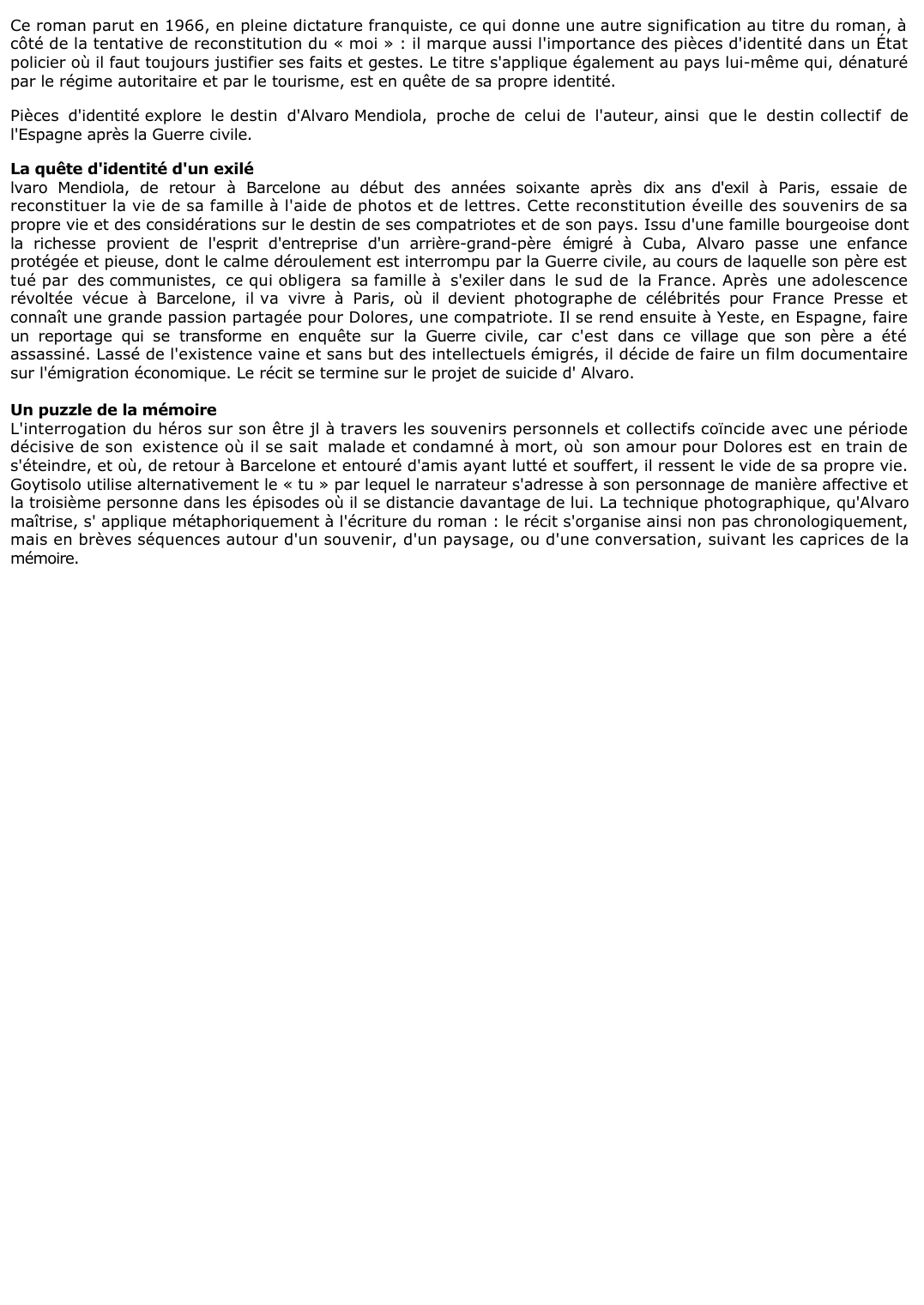 Prévisualisation du document Pièces d'identité de GOYTISOLO (Résumé & Analyse)