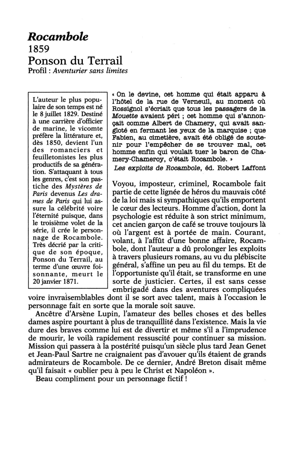 Prévisualisation du document 	Pierre Alexis PONSON DU TERRAIL: Rocambole (Résumé & Analyse)
