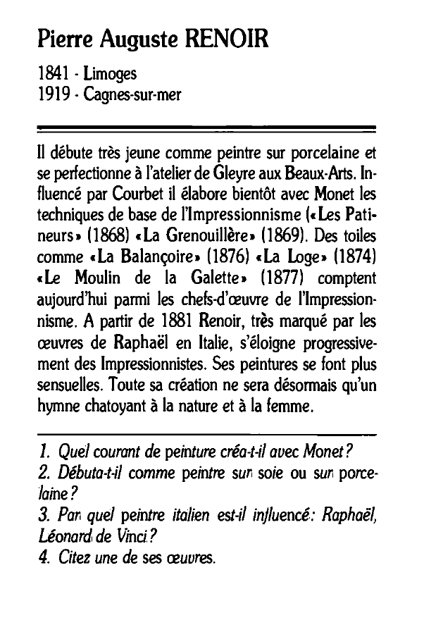 Prévisualisation du document Pierre Auguste RENOIR