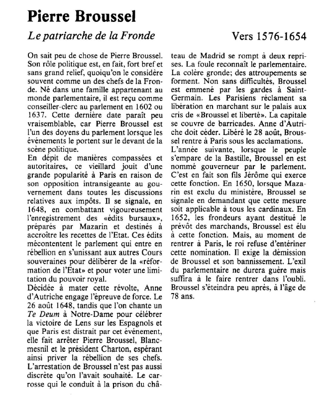 Prévisualisation du document Pierre BrousselLe patriarche de la Fronde.