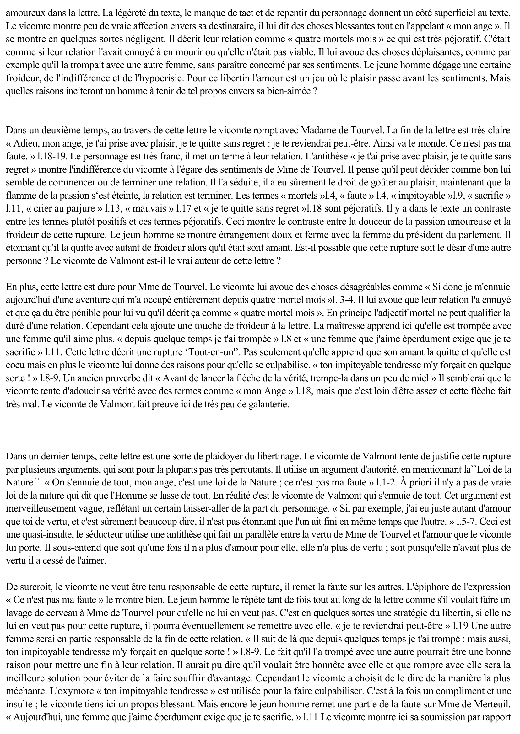 Prévisualisation du document Pierre Choderlos de Laclos Les Liaisons dangereuses - Lettre CXLI (141) - La Marquise de Merteuil au Vicomte de Valmont