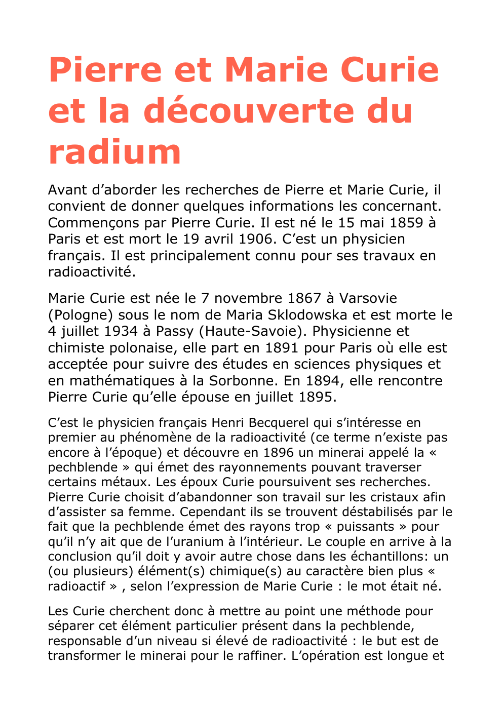 Prévisualisation du document Pierre et Marie Curie et la découverte du radium