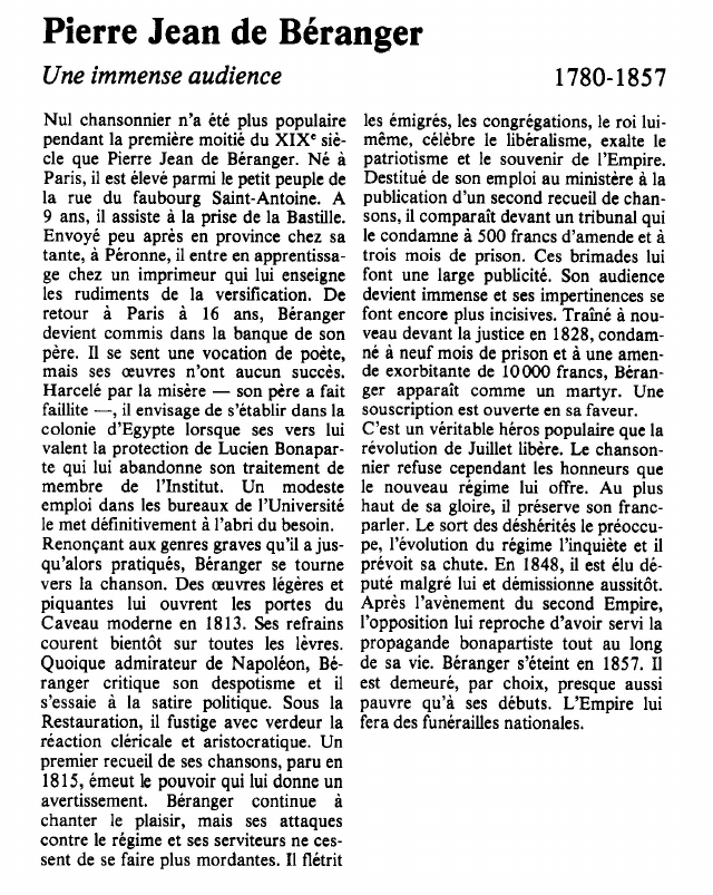 Prévisualisation du document Pierre Jean de BérangerUne immense audience.