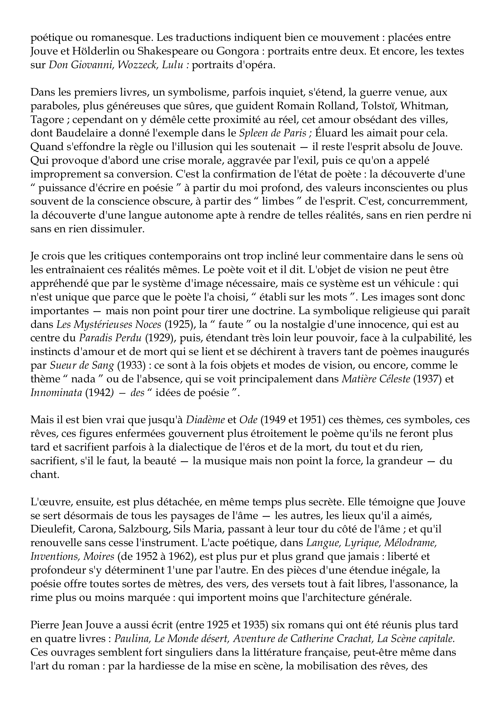 Prévisualisation du document Pierre Jean Jouve
1887-1976
L'on s'accorde à dire que Baudelaire est à l'origine du mouvement poétique contemporain.