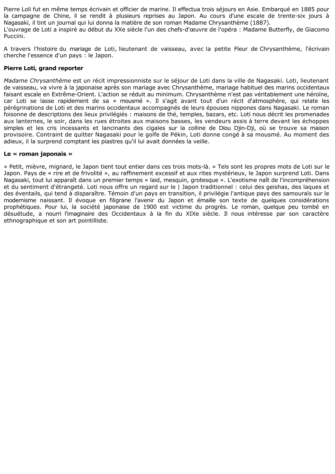 Prévisualisation du document Pierre LOTI: Madame Chrysanthème (Résumé & Analyse)