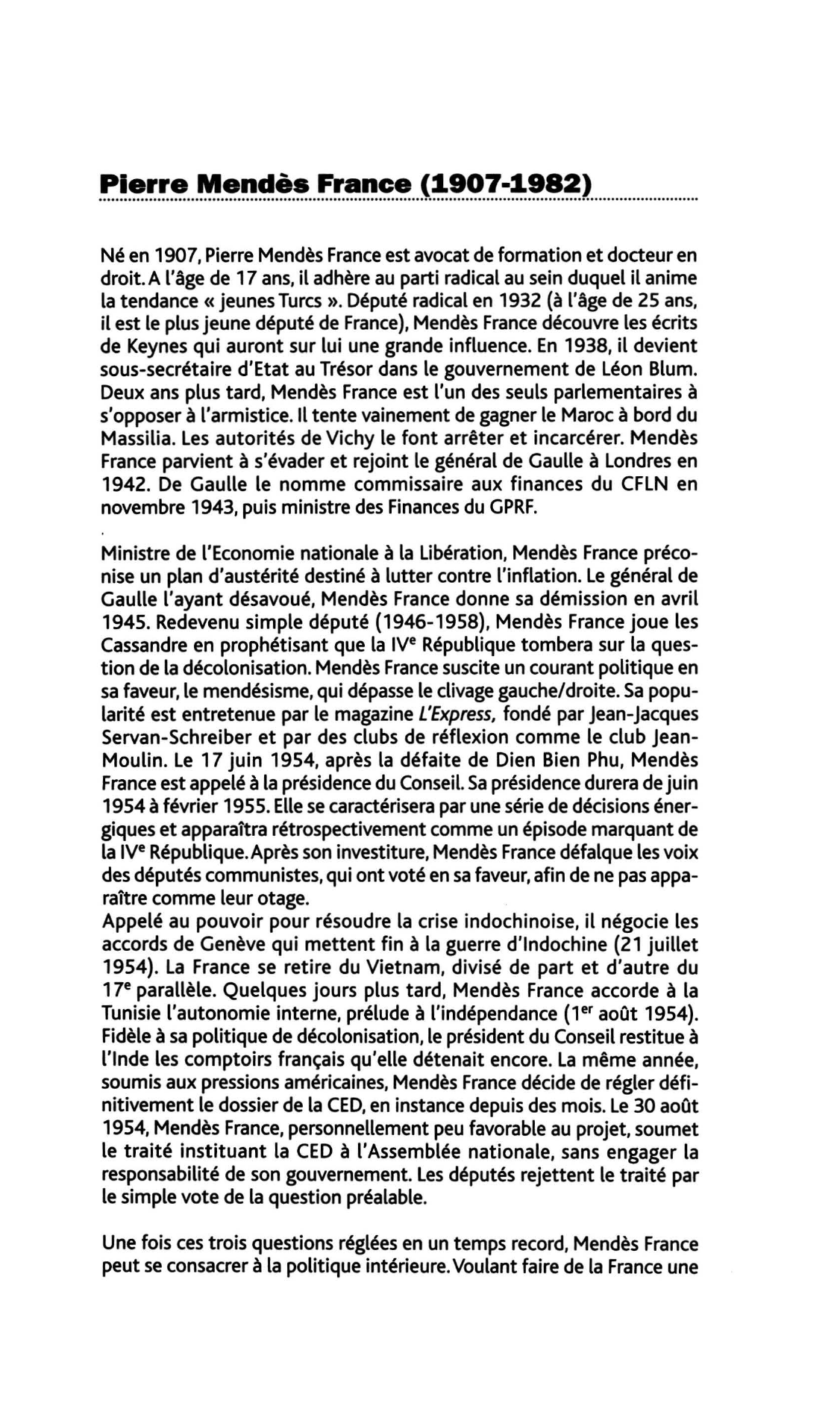 Prévisualisation du document Pierre Mendès France (HISTOIRE)