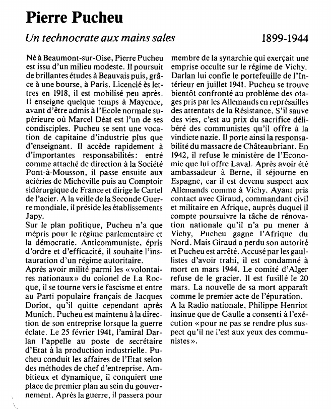 Prévisualisation du document Pierre Pucheu: Un technocrate aux mains sales.