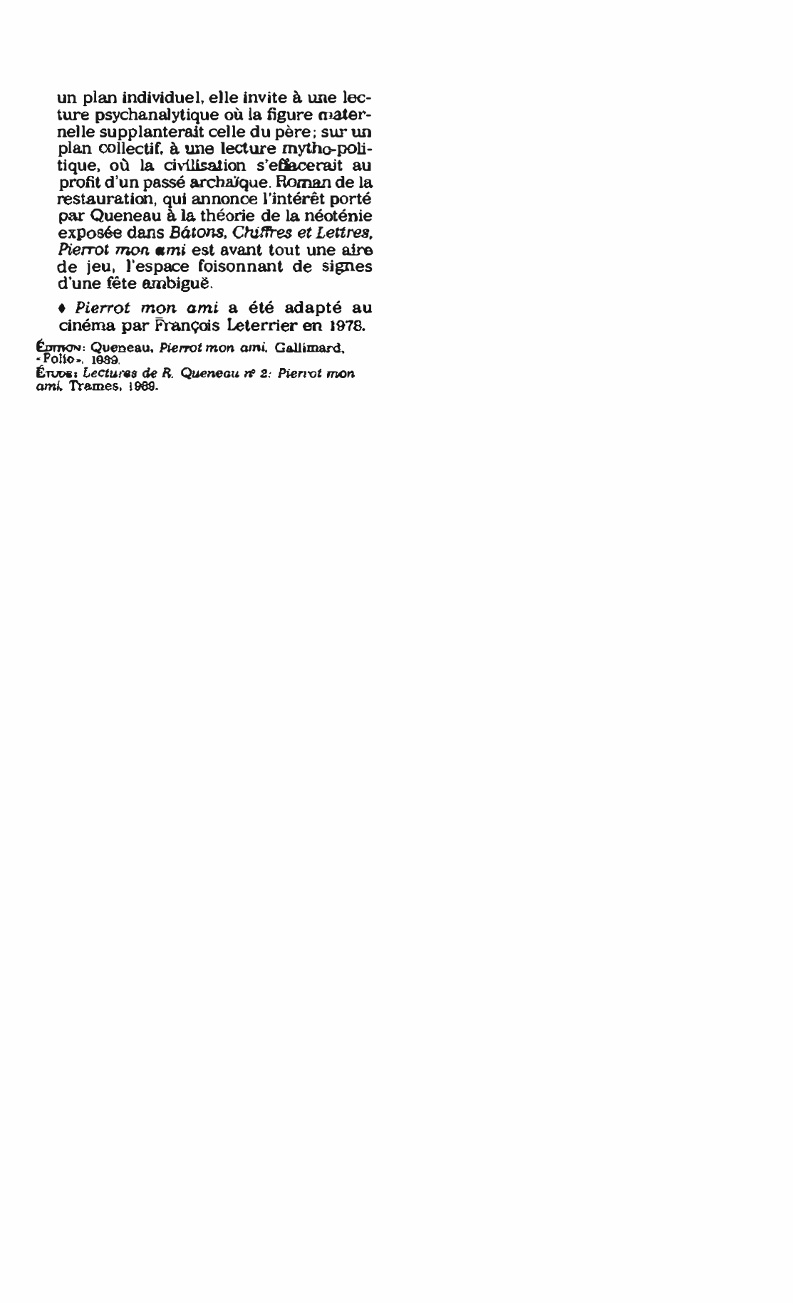 Prévisualisation du document PIERROT MON AMI de Raymond Queneau : Fiche de lecture
