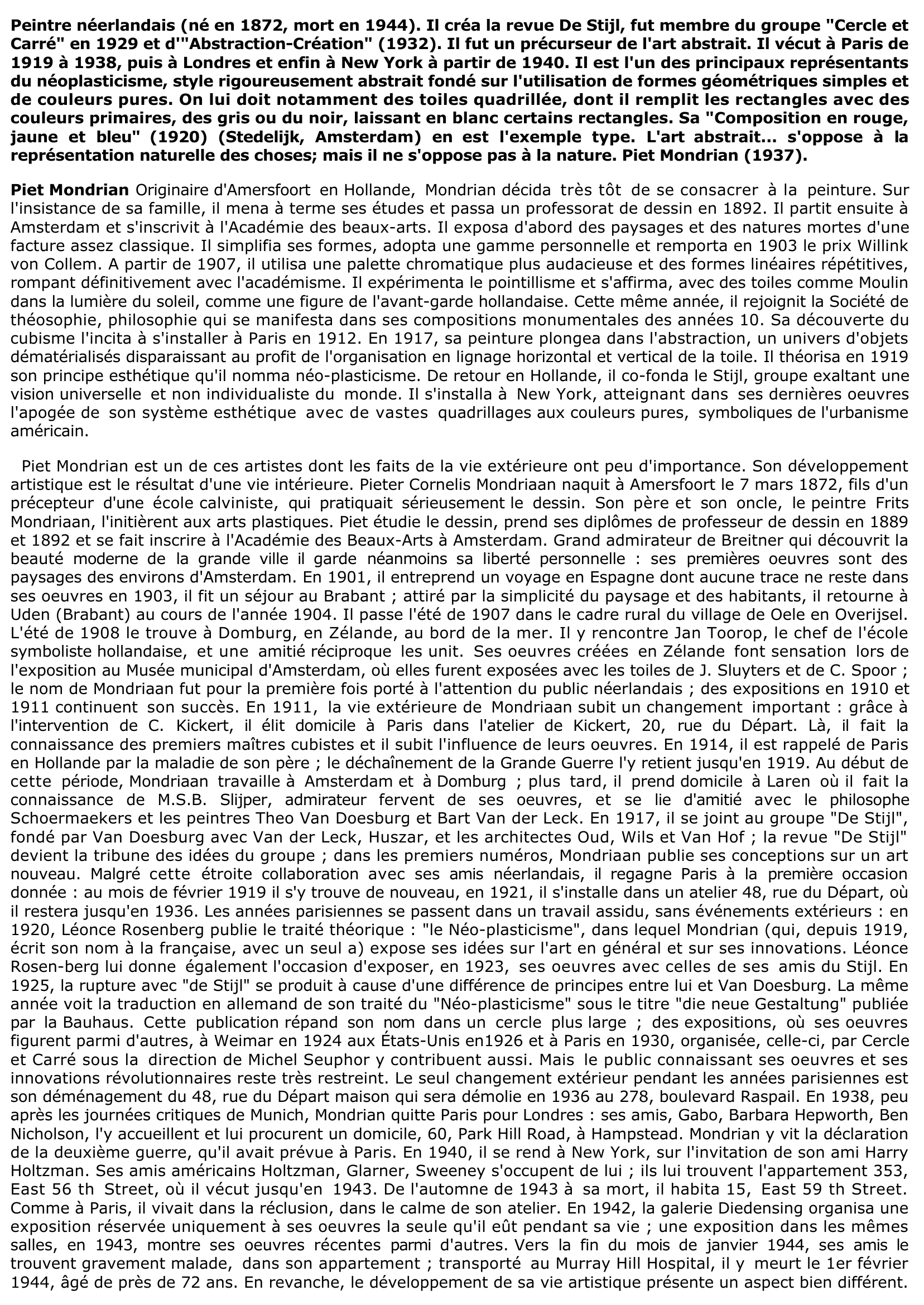 Prévisualisation du document Piet Mondrian